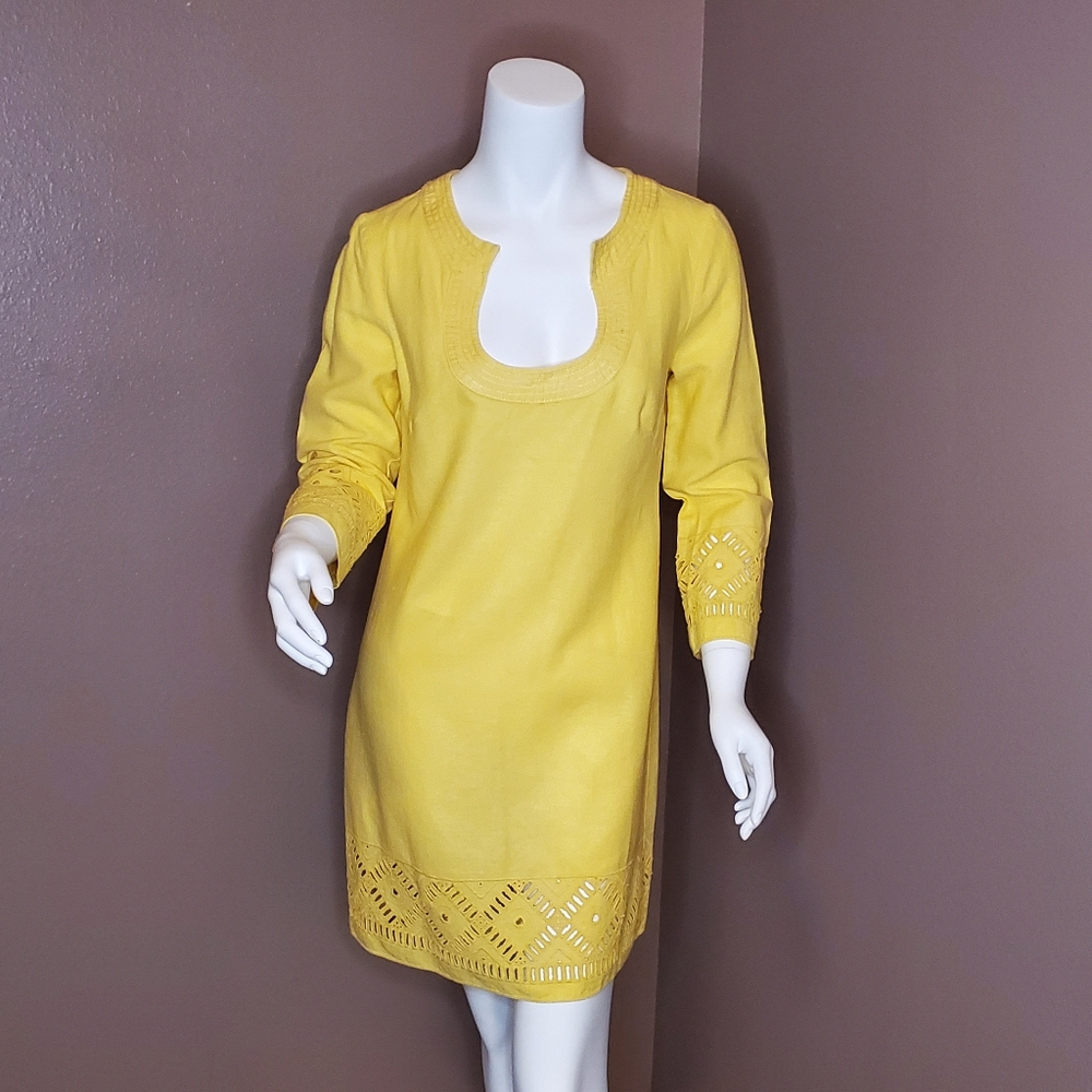 MSSP yellow linen blend shift dress size XS